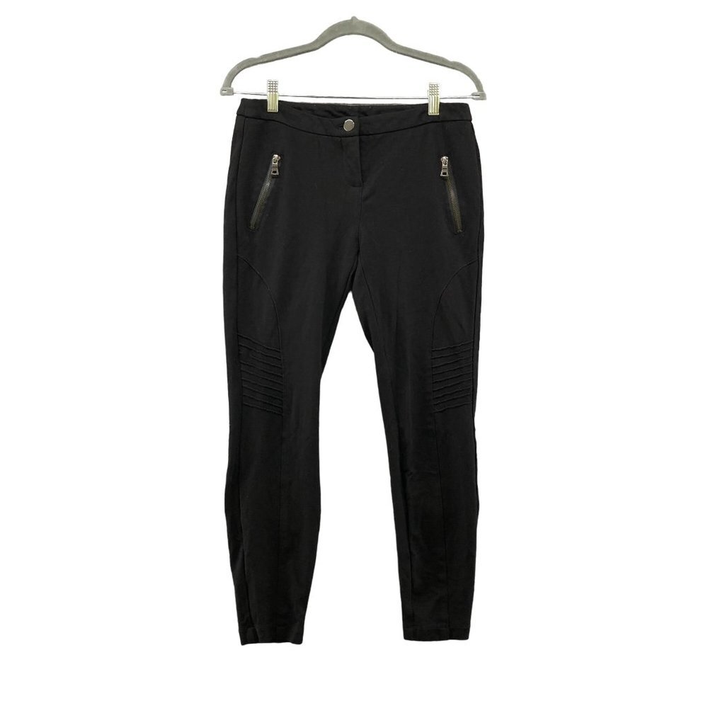 Adrienne Vittadini Black‎ Ponte Knit Moto Ridged Leggings Pants Womens Size 4